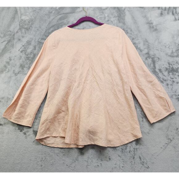 Kleen Top Womens Size L Orange Linen Button Up Crop Sleeve Blouse Lagenlook - Picture 4 of 11